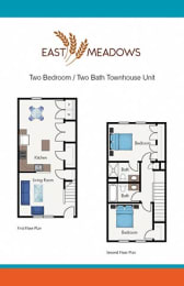 2 Bedroom 2 Bath Townhouses 2D Floorplan East Meadows San Antonio TX