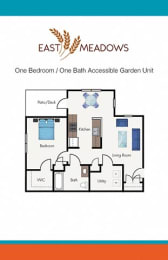 1 Bedroom 1 Bath Garden Unit 2D Floorplan, East Meadows apartments in san antonio tx