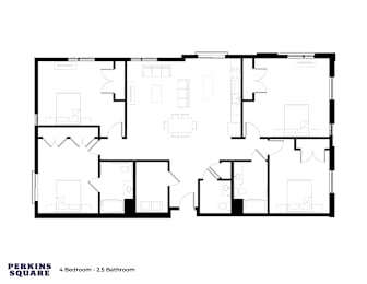 A floor plan of a 4 bedroom, 2.5 bathroom Perkins Square.