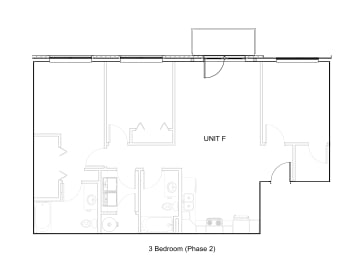 3 Bedroom 2 Bath 2D Floorplan F, West Park Apartments, Tulsa, OK