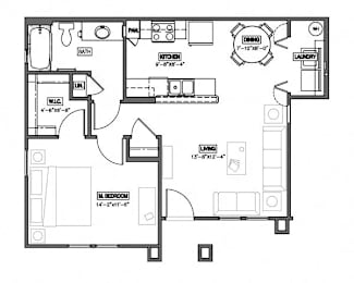 A black and white floor plan of a house with a living room, dining room, kitchen, and bedrooms.