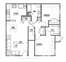 A black and white floor plan of a house with labeled rooms.