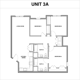 3 Bedroom 2 Bath 2D Floorplan 3A-Parque Vista, Los Angeles, CA
