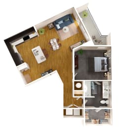 a floor plan of a home with a bedroom and a living room