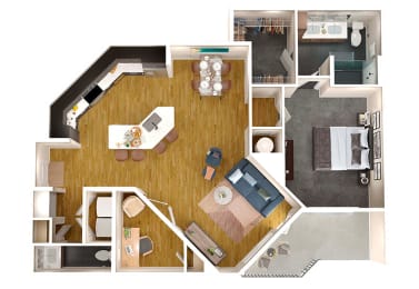 a floor plan of a room with a desk and a chair