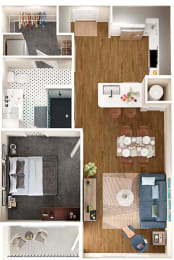 a floor plan with a bathroom and a living room