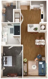 a drawing of a living room with a wood floor