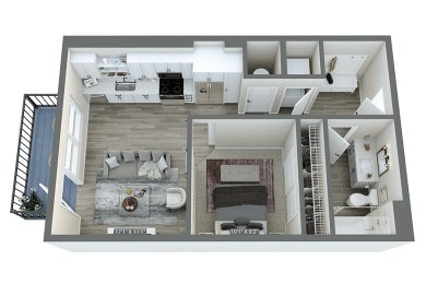 a 3d floor plan of a house with a bedroom and a living room