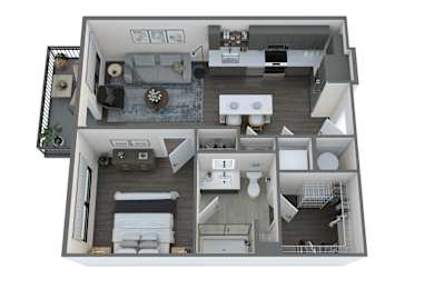 a 3d floor plan of a 2100 sq ft apartment