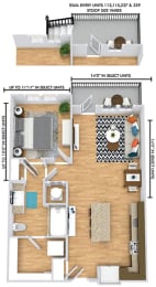 a floor plan of a house with a bedroom and a living room