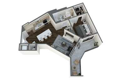 a 3d floor plan of a home with a bedroom and a living room