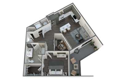 a 3d floor plan with a bedroom and a living room