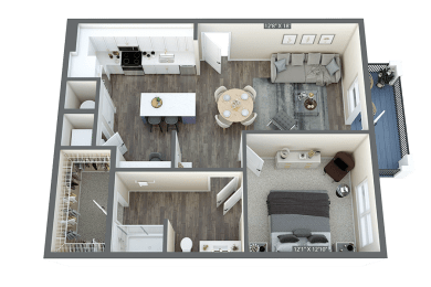 a 3d floor plan of a bedroom with a bathroom