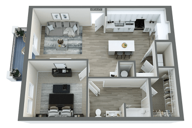 a 3d floor plan of a house with a bedroom and a living room