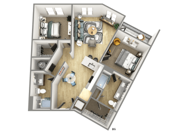 a 3d floor plan of a house
