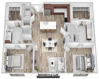 3d floor plan of a living room with a dining room