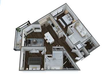 a 3d floor plan of a house with a bedroom and a living room