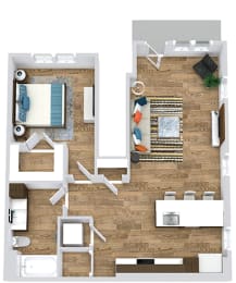1 bedroom first floor apartment. Entry opens to living room area. Kitchen with peninsula island. Stackable Washer/Dryer located in closet in kitchen. Bathroom with linen closet. Bedroom with large walk in closet.
