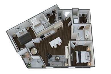a3 floor plan  1 bedroom with 2 baths  1192 square feet