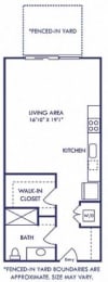 floor plan of a small house with a bathroom and a kitchen