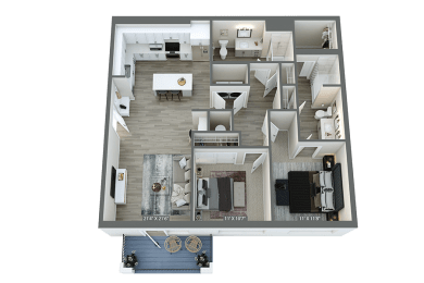 a 3d floor plan of a house with a bedroom and a living room
