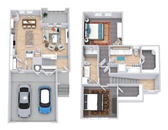 a floor plan of a house with a car and a garage