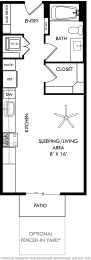 a floor plan of a small house with a bedroom and a bathroom