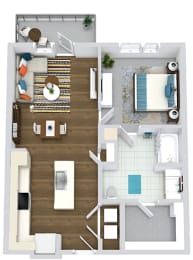 a floor plan of a bedroom with a bathroom and a living room