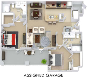Barcelona with Assigned garage 3D. 2 bedroom apartment. Kitchen with bartop open to living room. 2 full bathrooms, double vanities. Walk-in closets. Patio/balcony. External storage.
