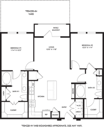 a floor plan of a house with three bedrooms and two baths