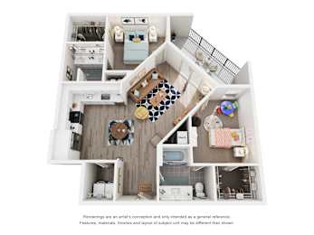 A floor plan of a house with a kitchen, living room, and two bedrooms.