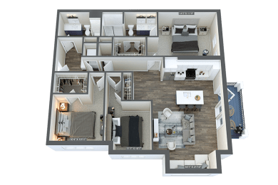 3d floor plan of a 2100 sq ft home