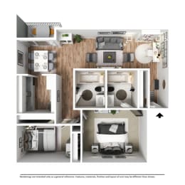 Two Bed Two Bath - B2 Floor Plan at Broadmoor Springs, Colorado Springs, CO, 80906