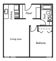 1 Bed 1 Bath Floor Plan at The Montecito, Colorado Springs, CO, 80916