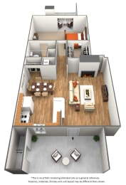 1 Bedroom 1 Bath Floor Plan at Del Coronado, Mesa, 85202