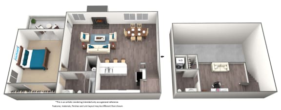 1 Bed 1.5 Bath + Loft Floor Plan at Heritage at Waters Landing, Germantown, MD, 20874