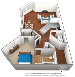 1 bedroom 1 bathroom floor plan J at University Ridge Apartments, Durham, NC