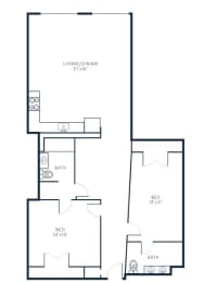 B1 2 Bed 1.5 Bath Floor Plan Layout at Riverwalk Apartments, Lawrence, MA 01843