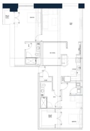 B11D 2 Bed 2 Bath with Den Floor Plan Layout at Riverwalk Apartments, Massachusetts 01843