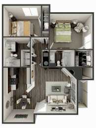 2 bedroom 2 bath floor plan B3 | 977 Sq. Ft. at Deer Crest Apartments, Broomfield, Colorado
