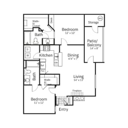 B2-2x2-1004sqft Floor Plan at Sweetwater At Metro North Apartments, Phoenix  85029