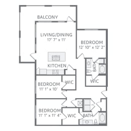 The Baluster 3 Bed 2 Bath Floor Plan at AxisOne, 34994