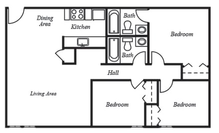 3 Bed 2 Bath Floor Plan at The Montecito, Colorado Springs, Colorado