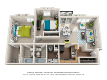 The Ashe - 2 bedroom X 2 bath floor plan - 966 sq. ft. - Classic at Heritage at the Peak, Asheville, 28804