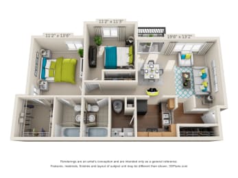 The Highland - 2 bedroom X 2 bath floor plan - 983 sq. ft. - Classic at Heritage at the Peak, Asheville, 28804