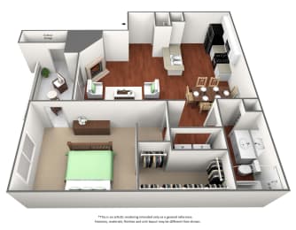 1 bedroom 1 bathroom floor plan A at The Glen at Highpoint, Dallas, Texas