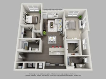 2 Bedroom 2 Bathroom Floor Plan