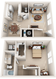 1 Bed 1.5 Bath Floor Plan at The Arbor Walk Apartments, Tampa, Florida