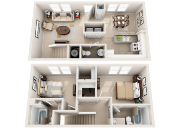 2 Bedroom 2.5 Bathroom Floor Plan at The Arbor Walk Apartments, Tampa, FL, 33617