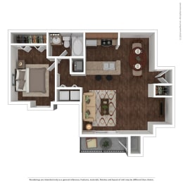 1 bedroom 1 bath floor plan b at Canopy Glen, Georgia